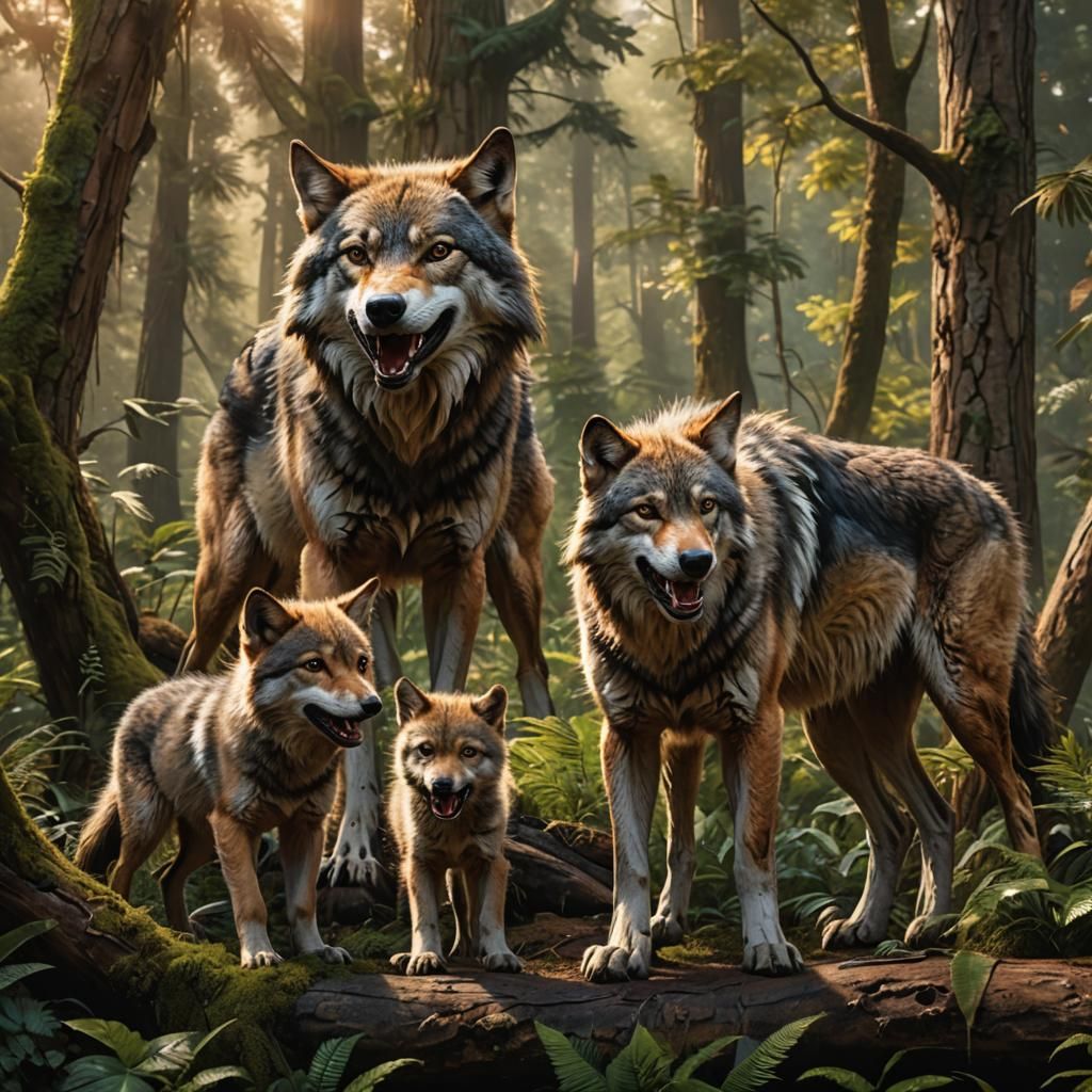 Wolves and Cubs in Forest Paradise