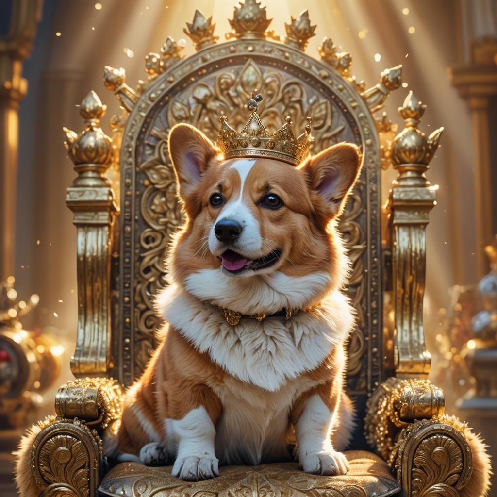 Corgi King on Throne in Vibrant 3D Art