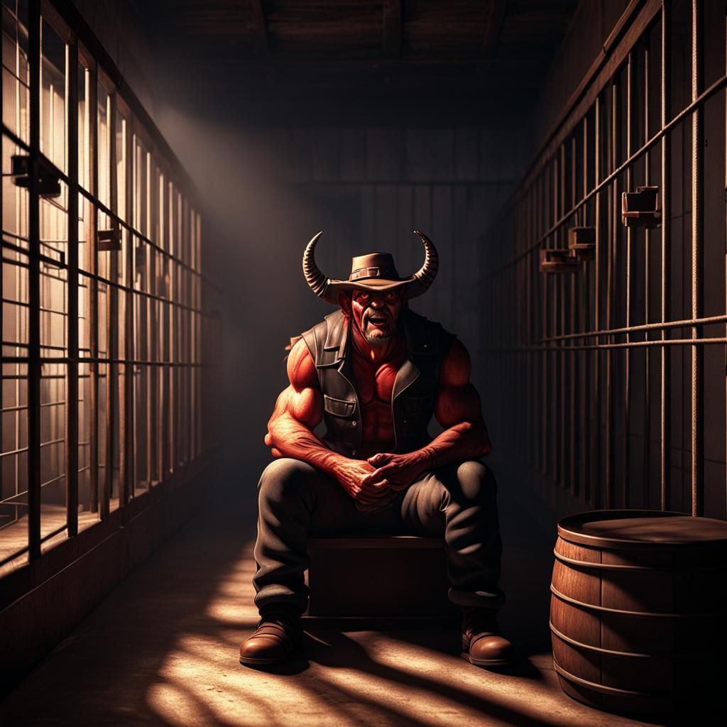 Hillbilly Demon in Jail Cell: 3D CGI Art