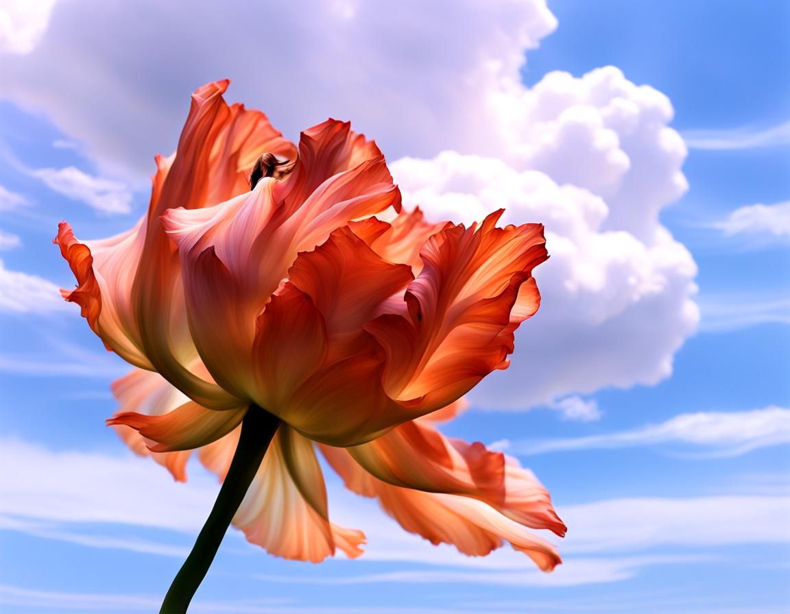 airy, flying, clouds, gliding, girl, abstract vector fractal...