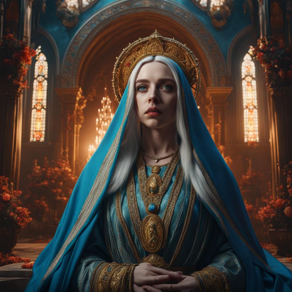 Billie Eilish as Virgin Mary: Detailed Digital Painting