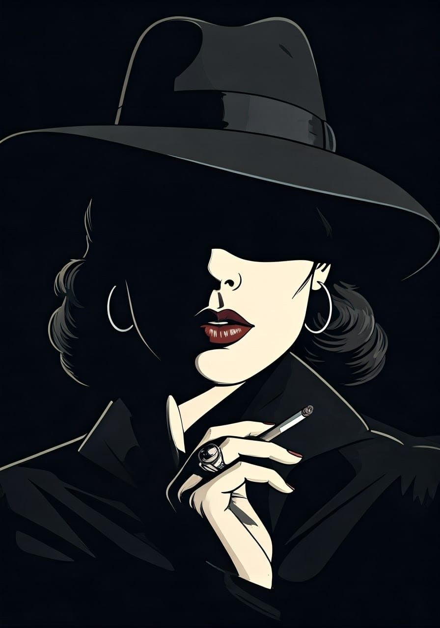 Noir Portrait of Woman in Shadows with Hoop Earrings