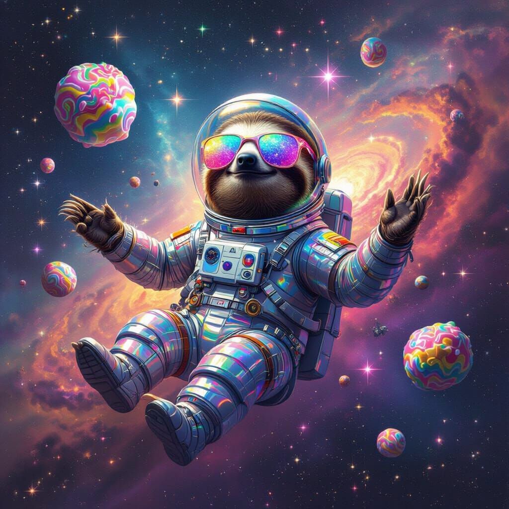 Cosmic Sloth in Nebula with Candy Asteroids