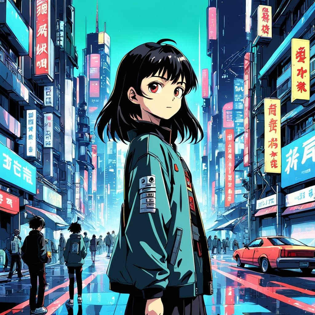 Cyberpunk Tokyo Cityscape in Vibrant Pop Art Style