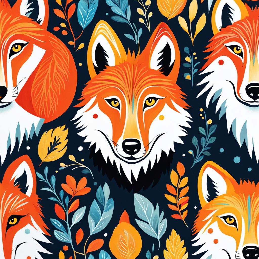 Cute Wolf Wallpaper in Gouache Style