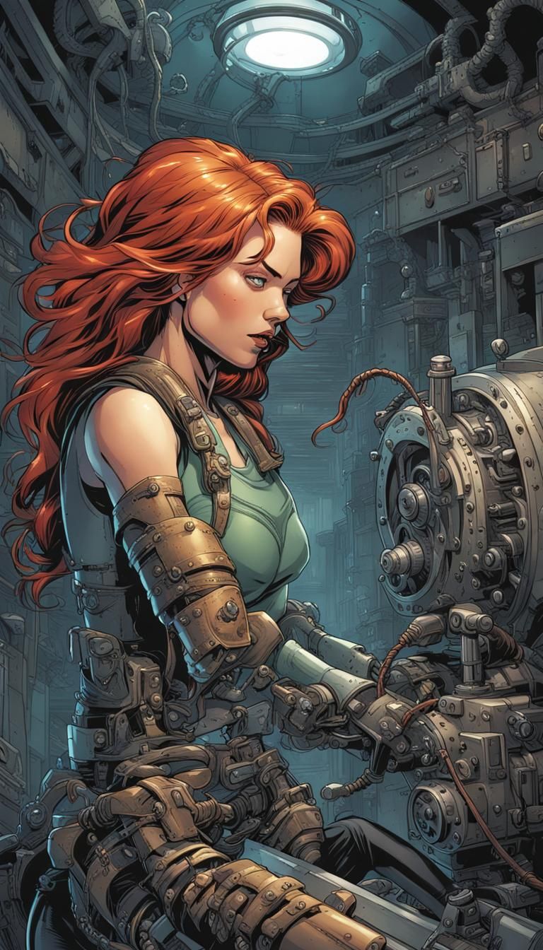 A pretty redhead strapped into a machine that is sucking her soul out of her body