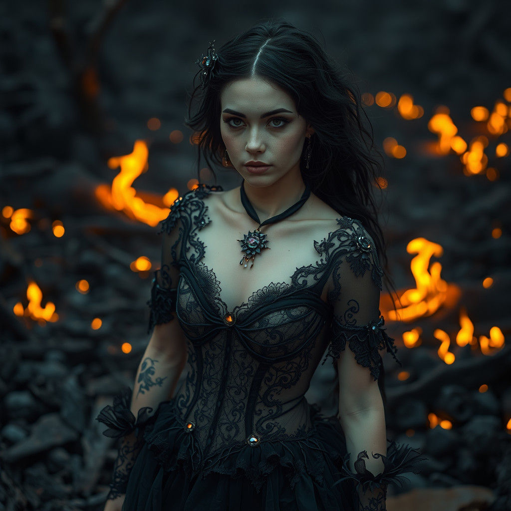 Cyberpunk Cinderella, Half-Charred Beauty Emerges from Ember...