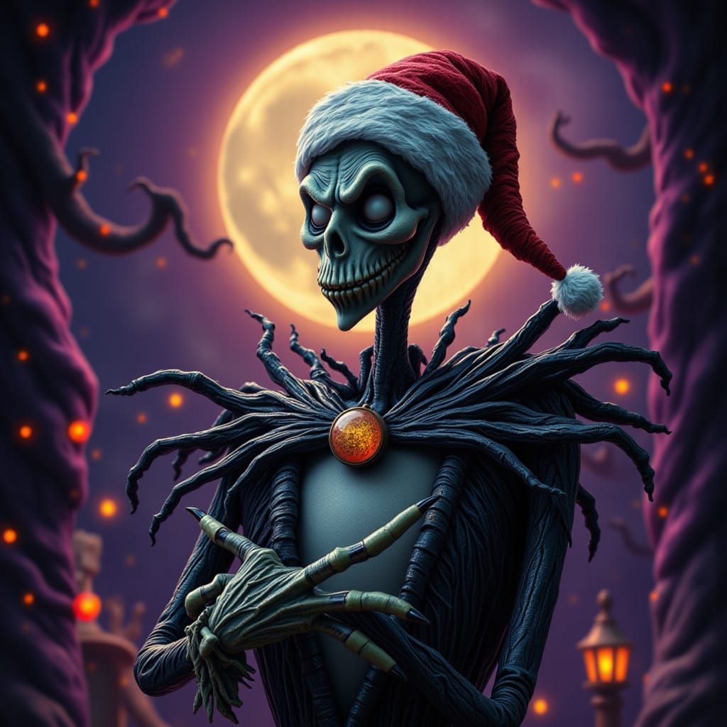 Zero from Nightmare Before Christmas as Santa, Deep Colors, ...