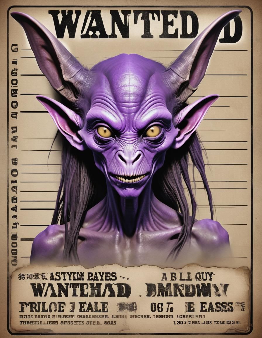 Purple Alien Wanted Poster Mugshot