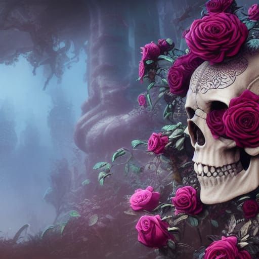 Detailed Skull and Roses Matte Painting