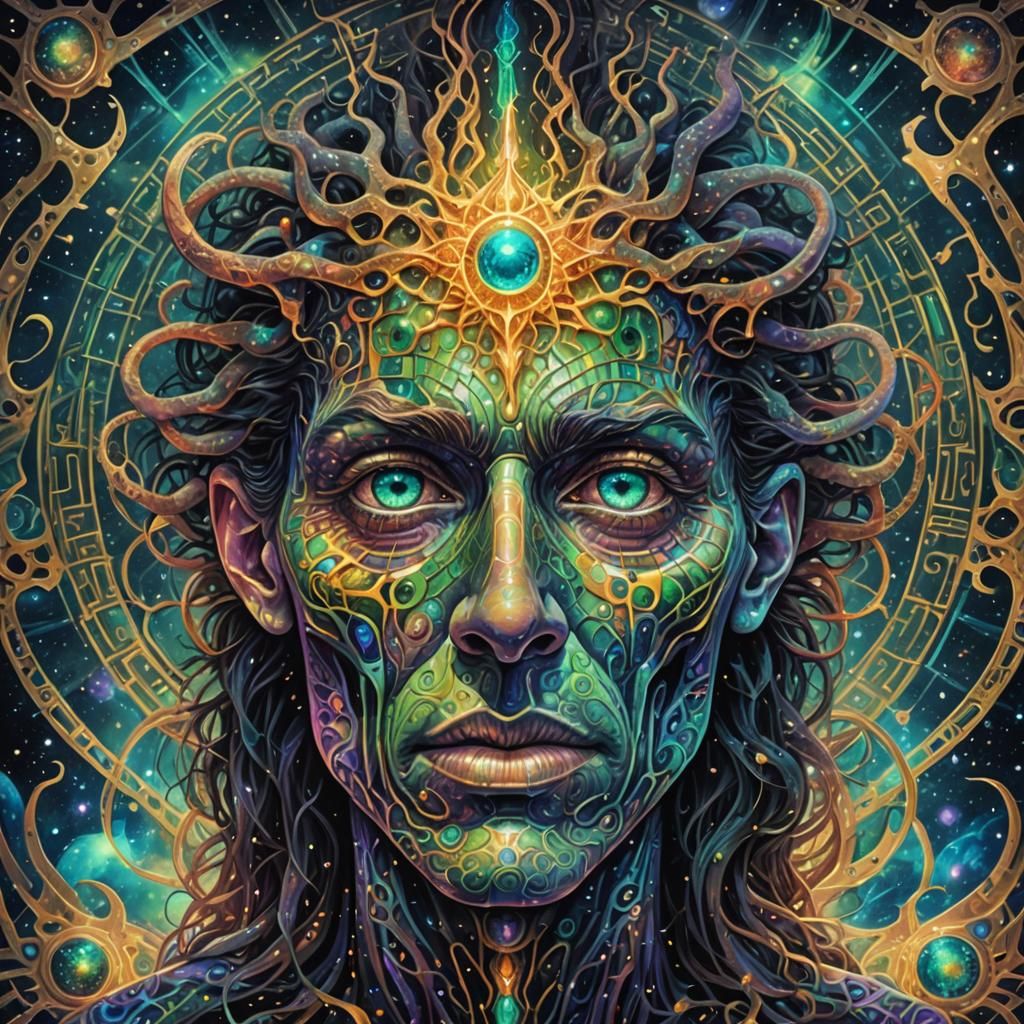 Eldritch Face Matrix: Holographic Astral Illustration