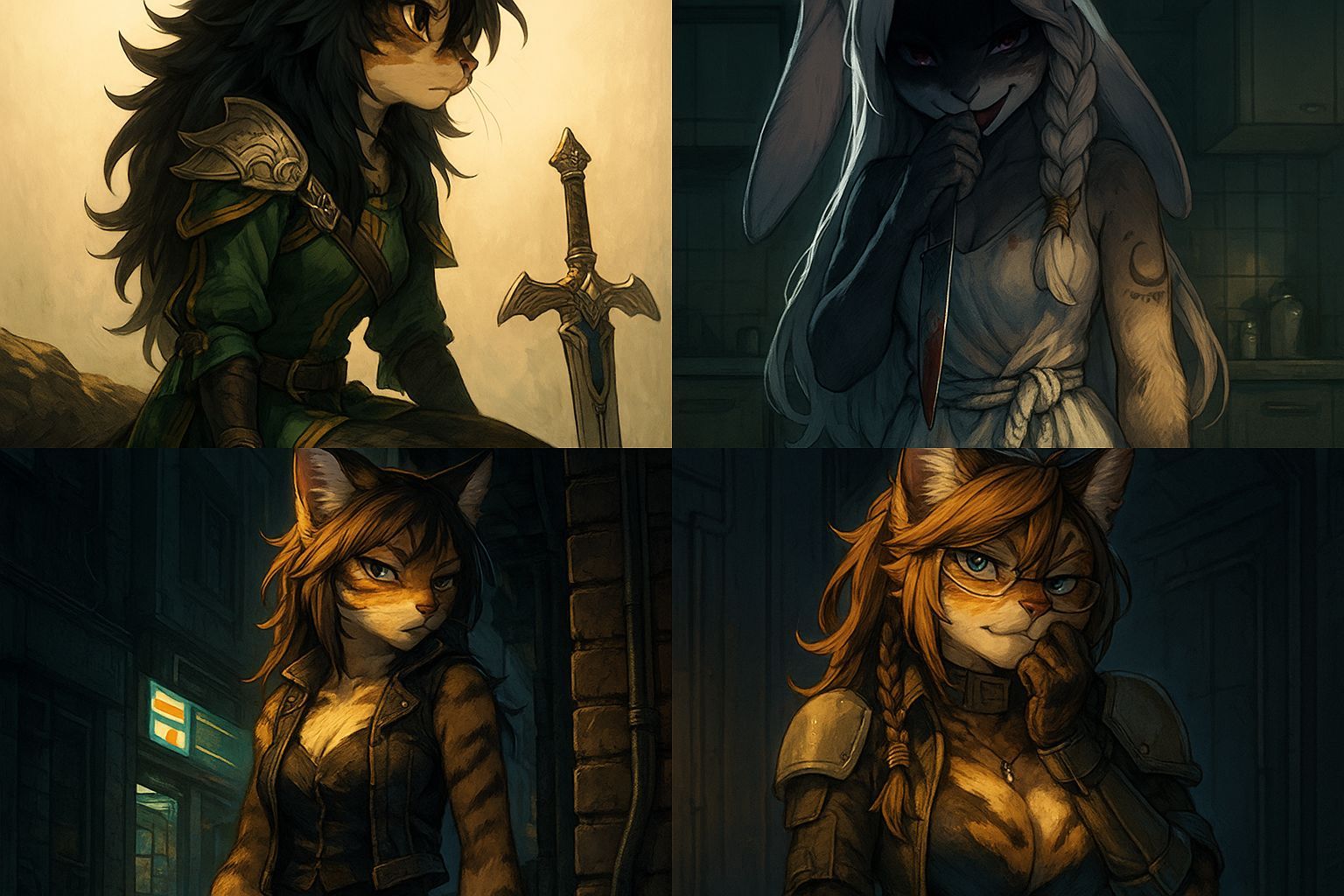 Anime Grid Featuring Furry Cat and Rabbit Characters