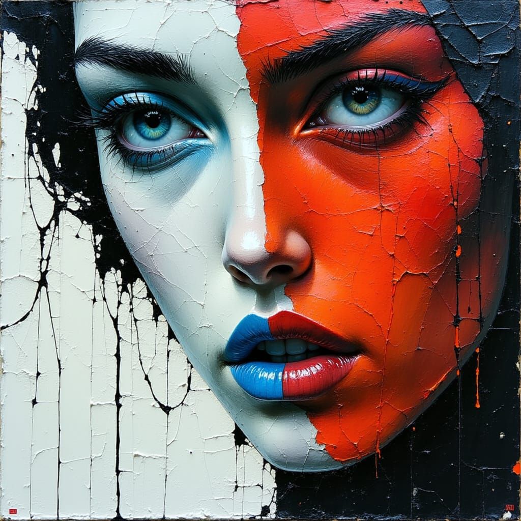 Emotionally Raw Face Torn Between Two States