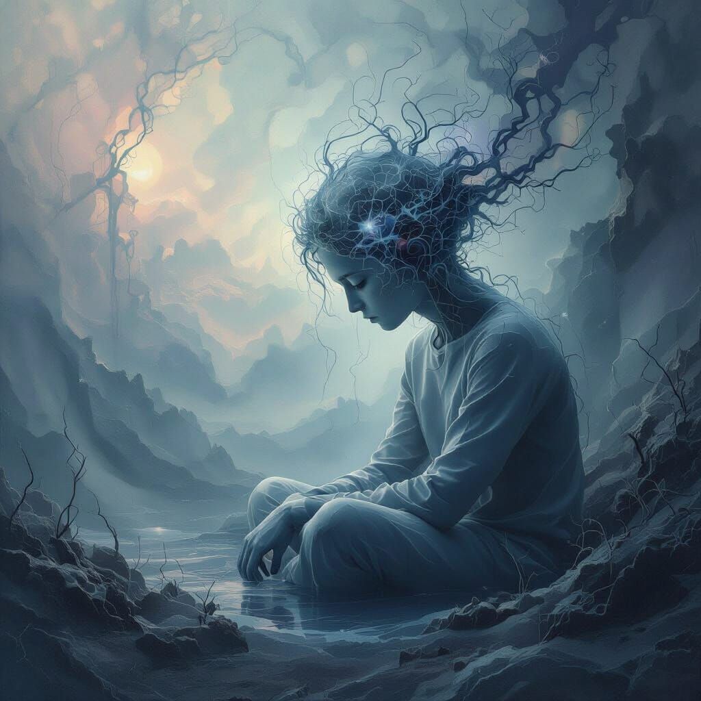 Ethereal Psychological Suffering in Surreal Landscape