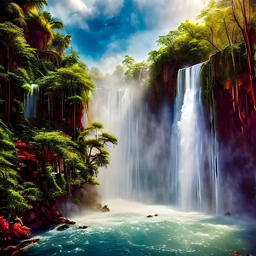 Iguazu Falls Argentina in Tropical Landscape Style