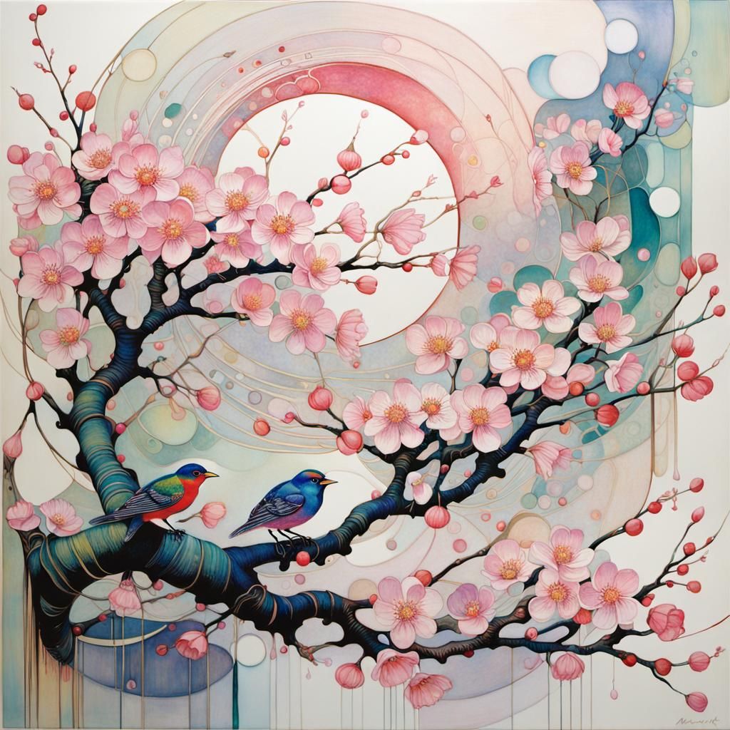 Intricate Cherry Blossoms in Art Nouveau Style