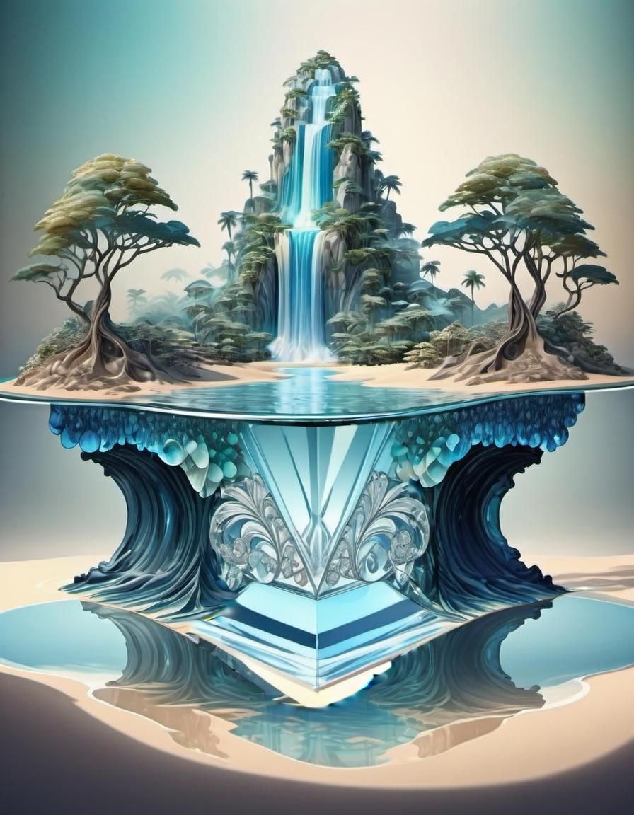 Crystal Plinth with Art Nouveau Rococo Etchings