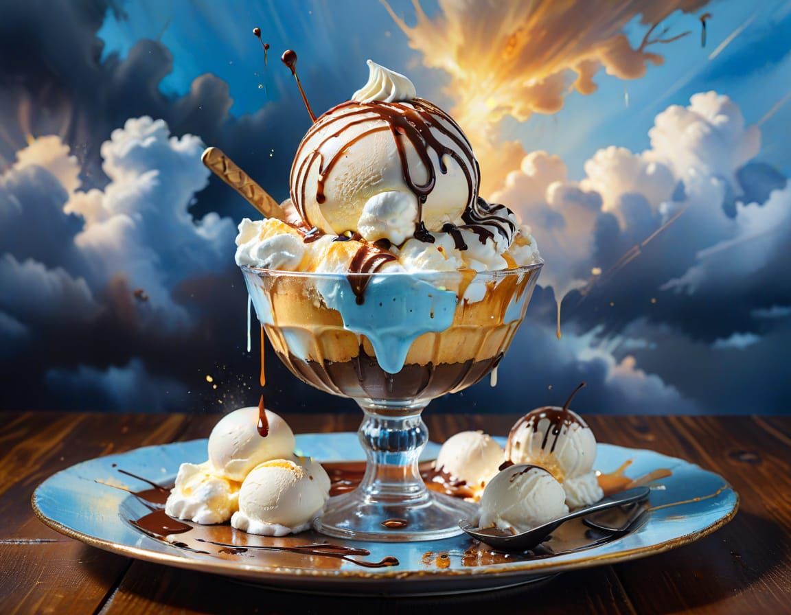 Watercolor Ice Cream Coupe Still Life