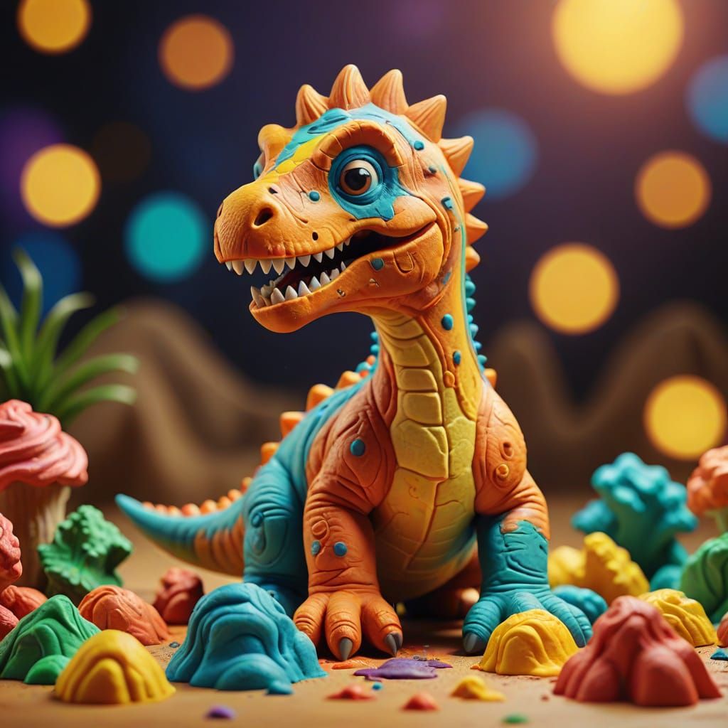 Playful Playdough Dinosaur Macro Concept Art
