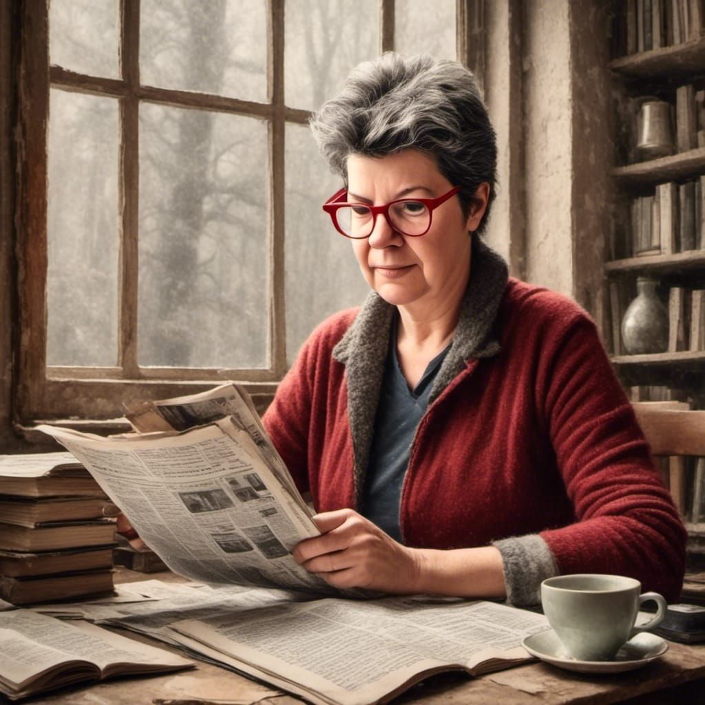 (Old red glasses librarian <lora:FleurTerreur:1.0> ) reading...