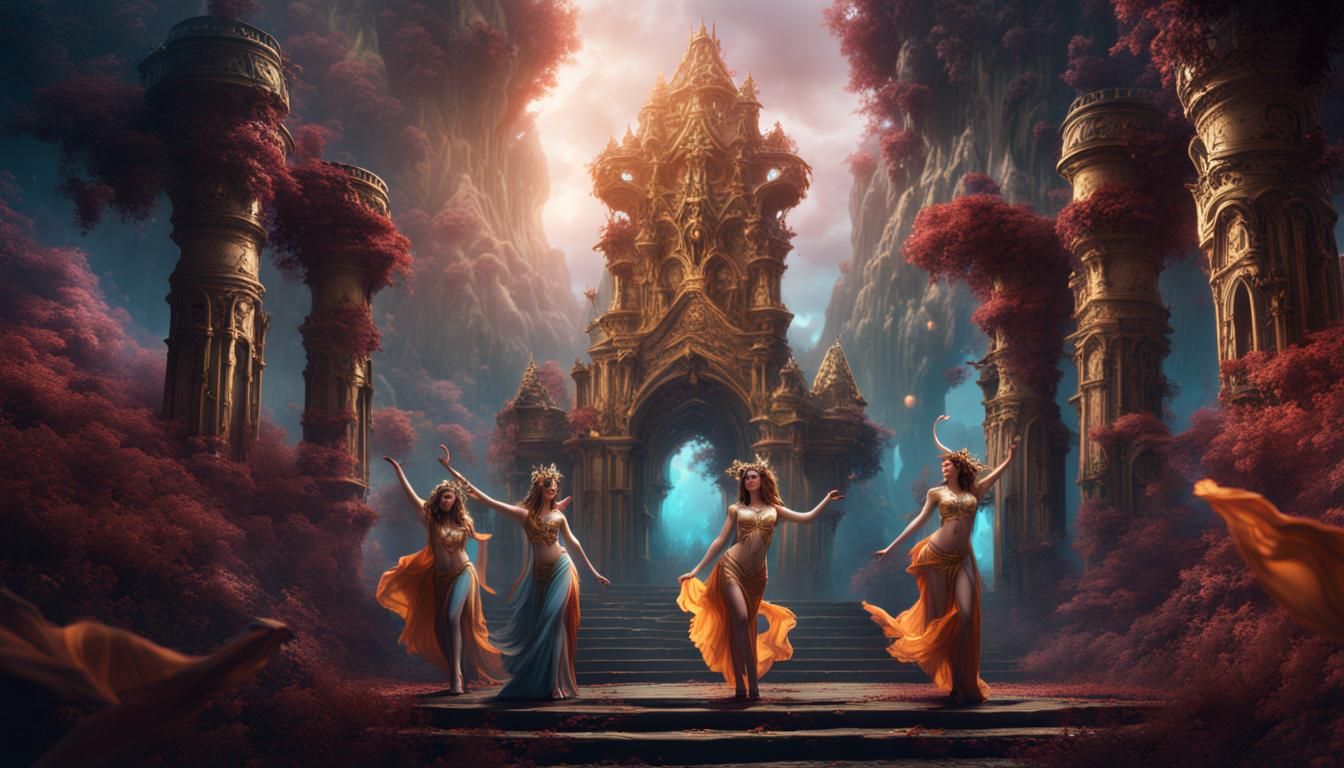 Gods and Goddesses Dancing Creation: Detailed Matte Painting