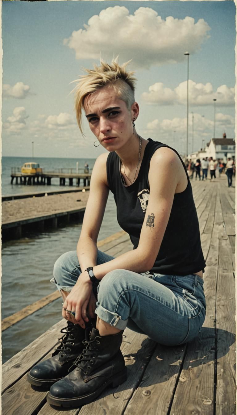 Tank Girl Portrait in 1980s Polaroid Style