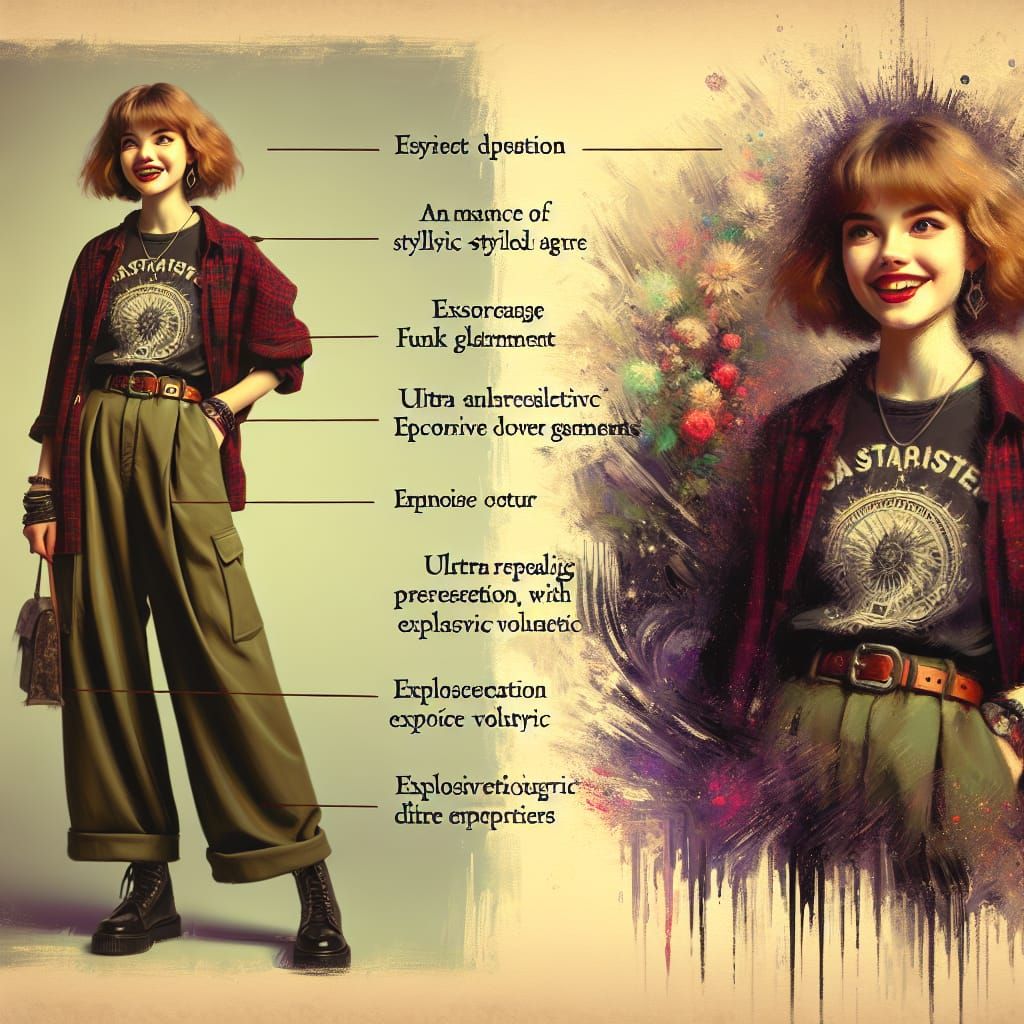 Oil painting portrait of ghotic funky girl in Burberry on vogue magazine, model pose, smile, charming brown haired, casu...