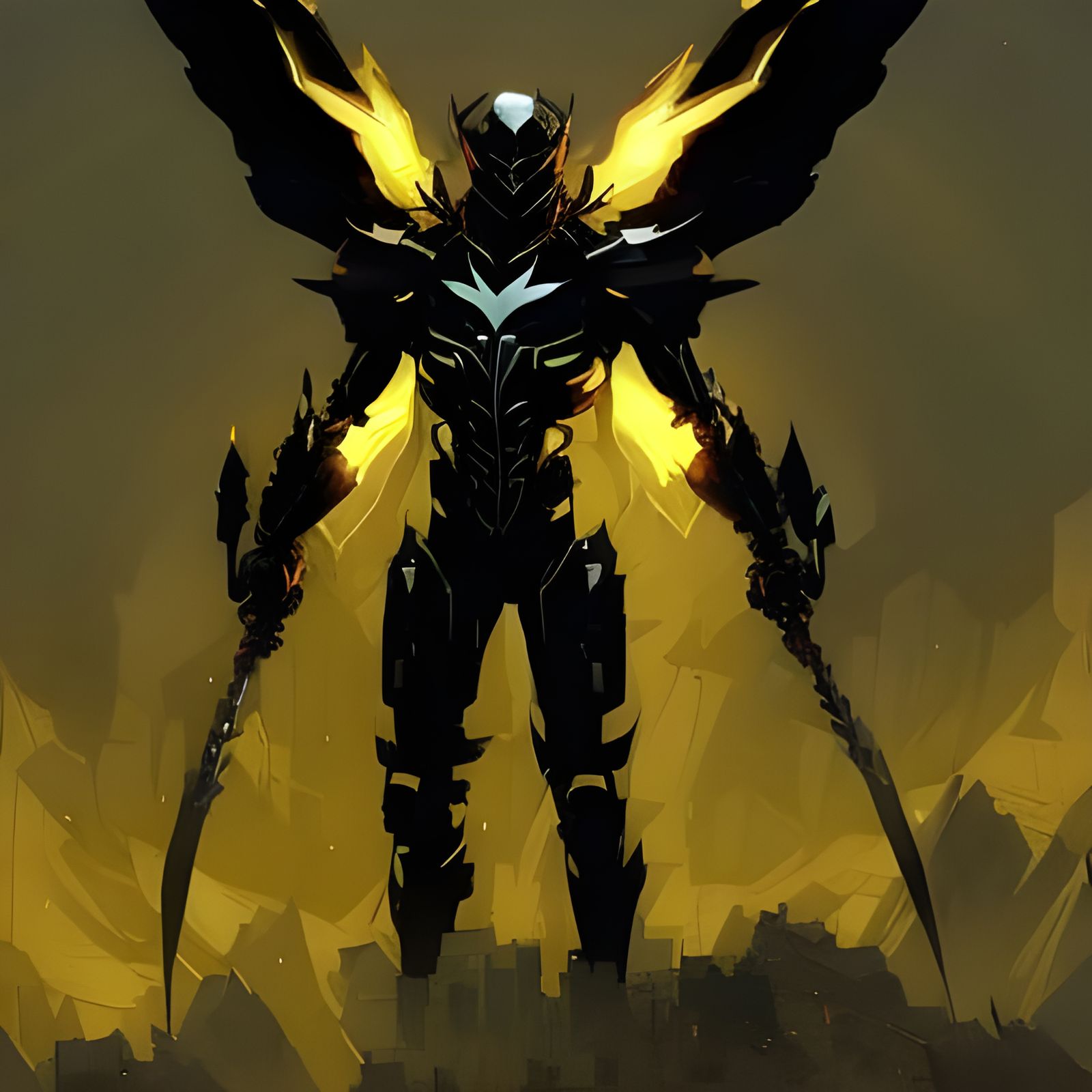 Mecha Bee Warrior with Sword and Yellow Lighting