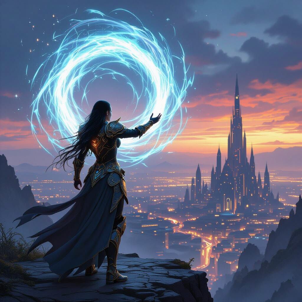 Sorceress Conjures Arcane Energy in Comic Style