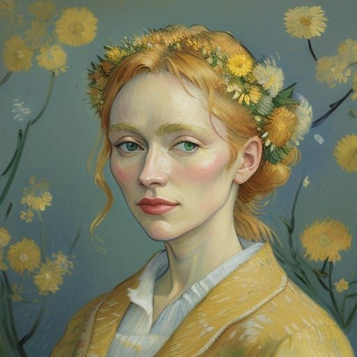 Woman with Flowers: Van Gogh-Style Portrait