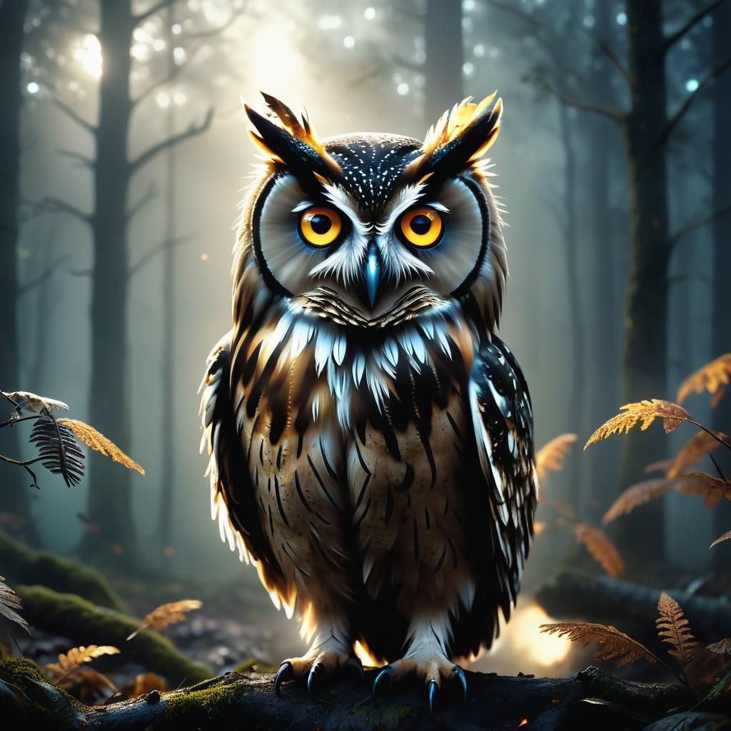 Ethereal Owl in Misty Forest, Digital Matte Painting