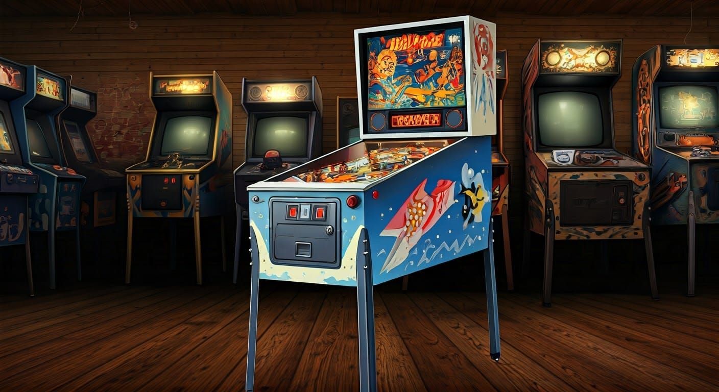 Retro Pinball Machine in Syd Mead Style