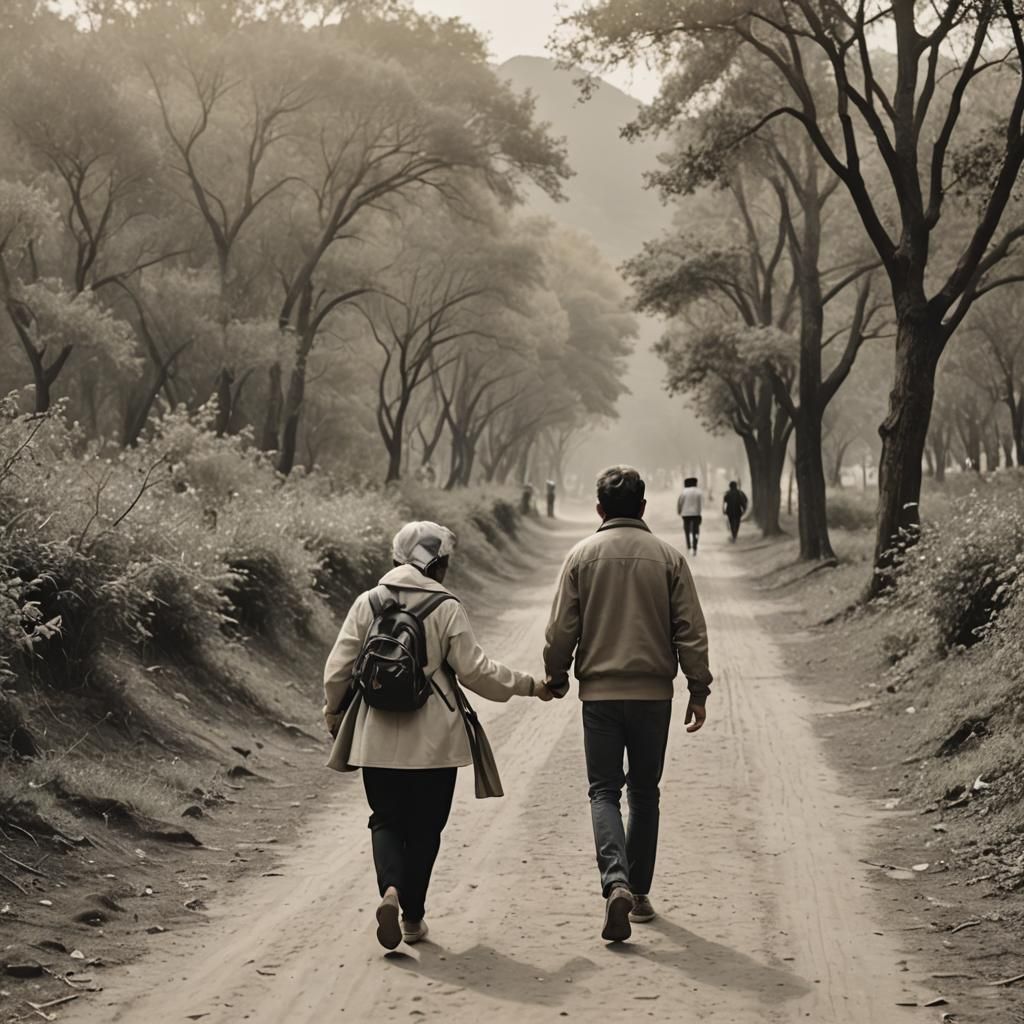 Woman and Boy Walking Together
