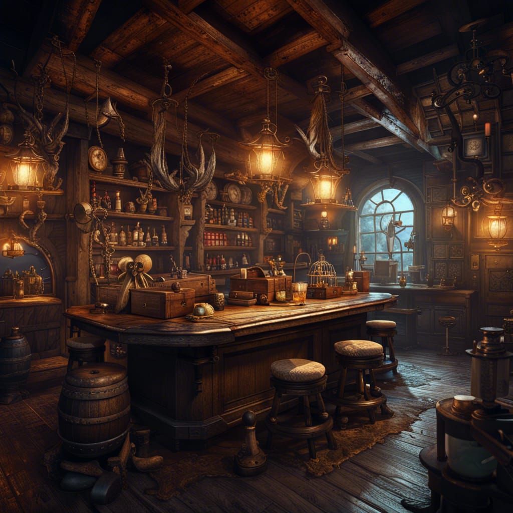 Pirates Dividing Treasure in Old Bar, Detailed Matte Paintin...