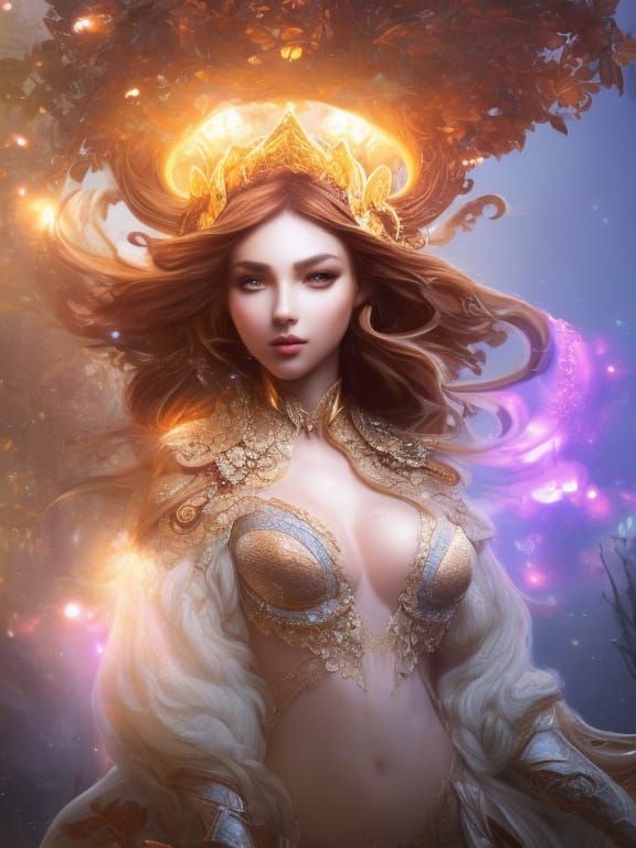 Tessellated Fox Goddess in Forest, Digital Art