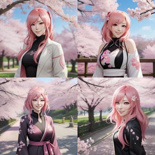 Yor Forger Smiles Under Cherry Blossoms in Vibrant Anime Sty...