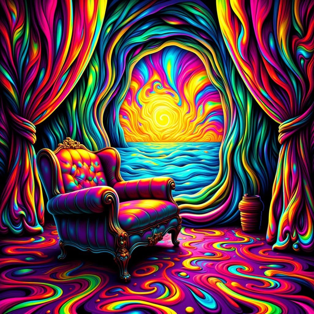 Surreal Armchair by a Warped Horizon in Psychedelic Colors