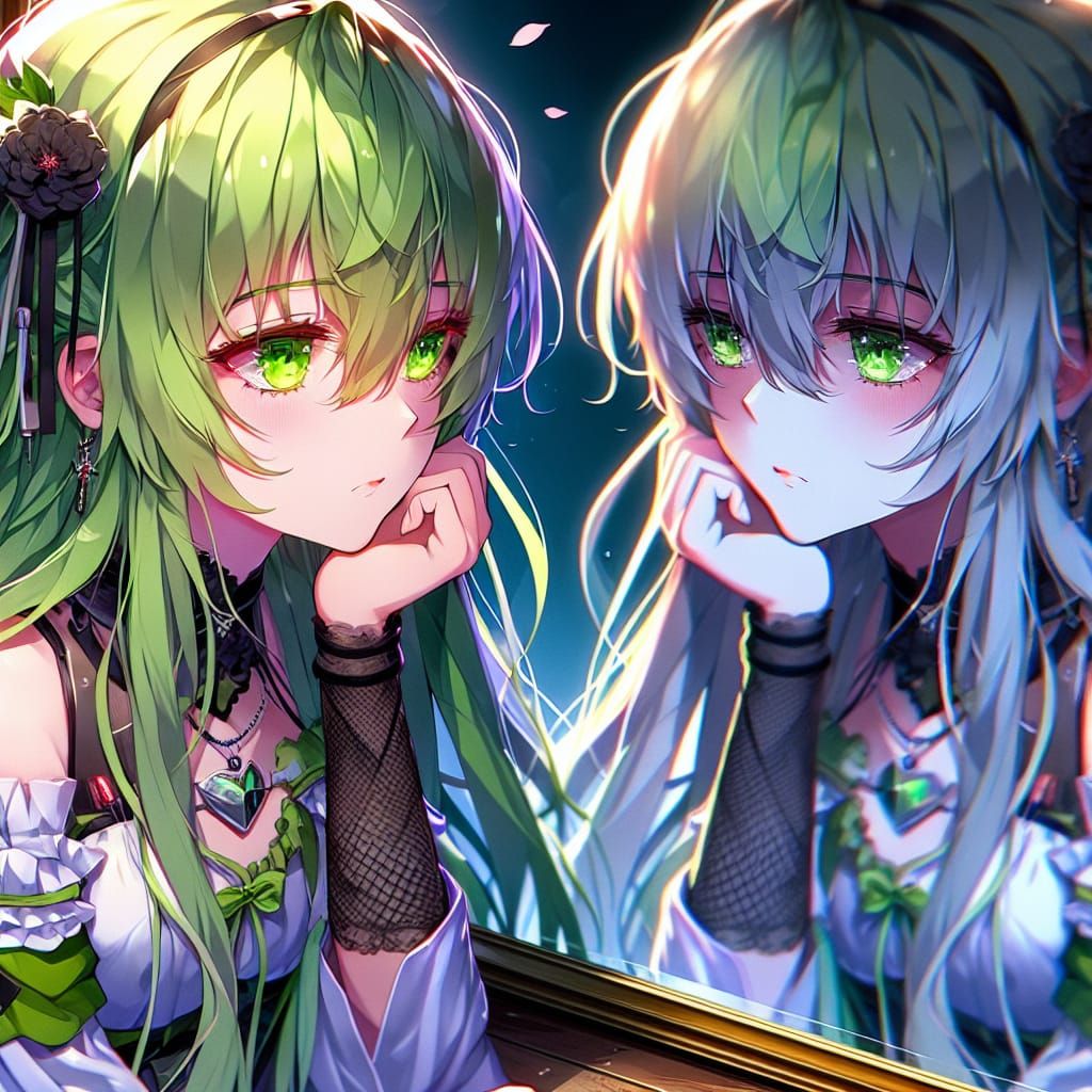 Anime Girl's Reflection: A Matte Painting in 8k