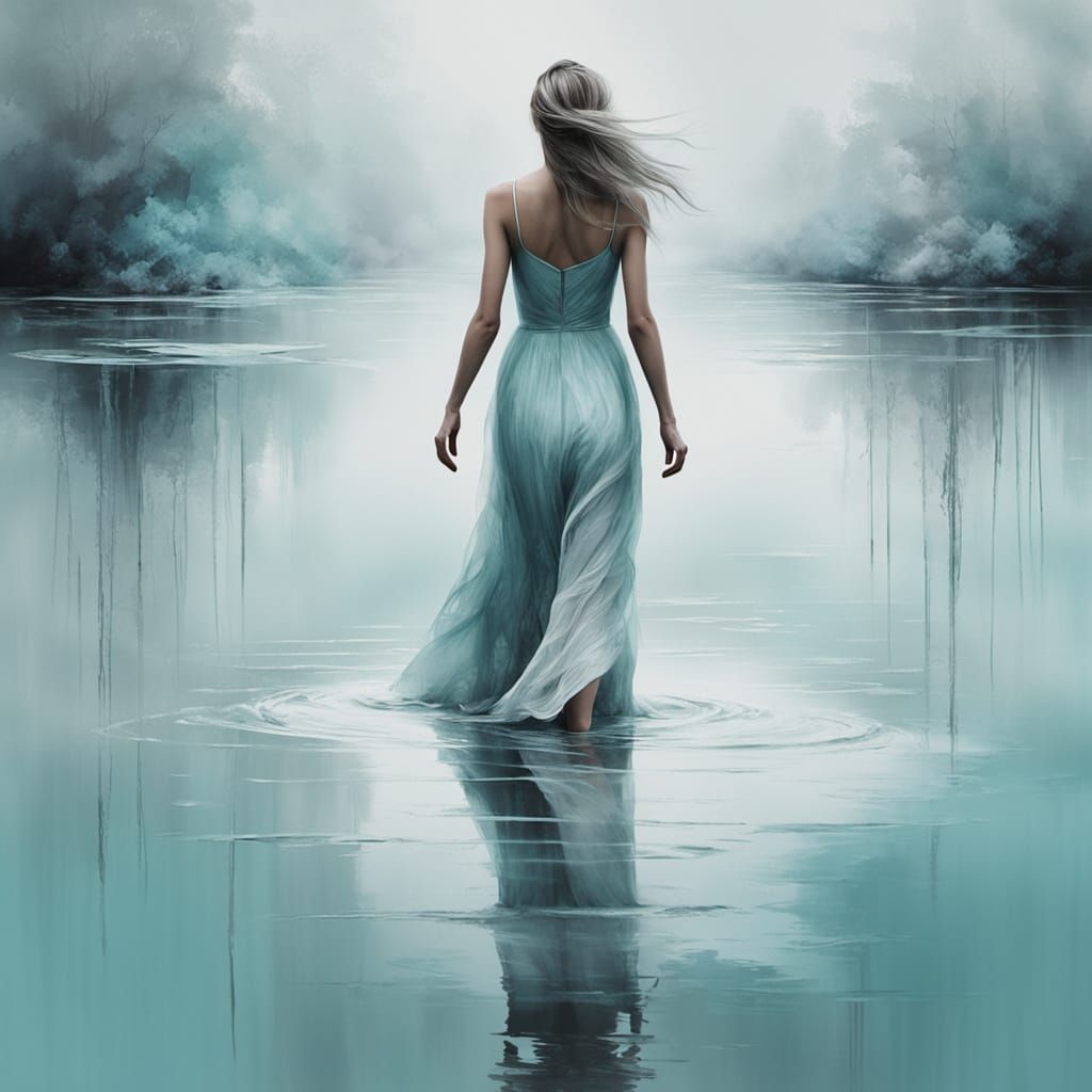 Woman Walks on Water in Abstract Impressionism