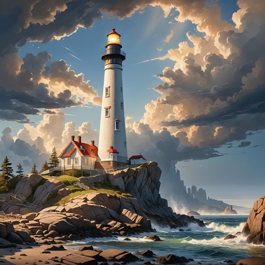 Surreal Lighthouse Landscape in Vibrant Digital Art Style