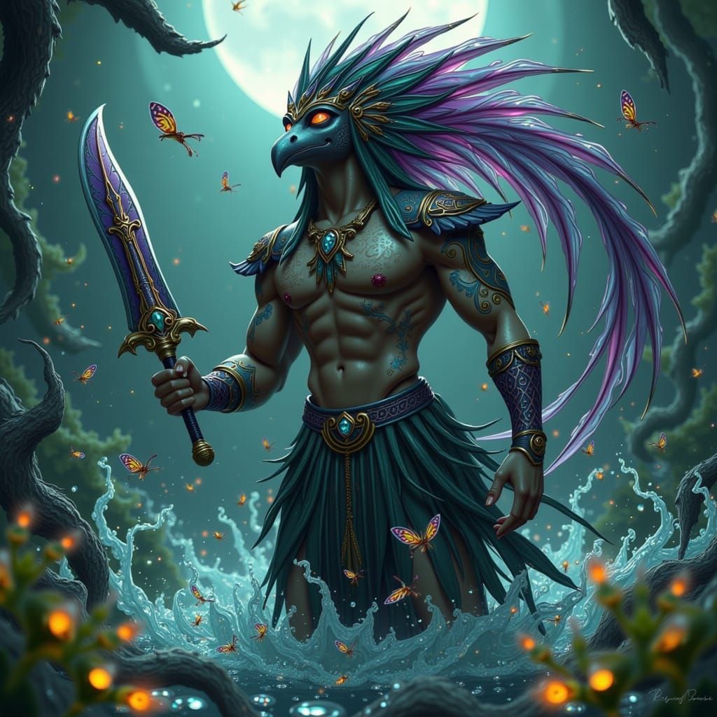 Mysterious Quetzalcóatl Figure Emerges from Moonlit Ocean Wa...