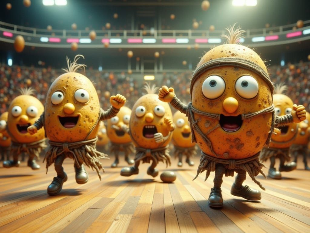 Whimsical Potato Gym Class in Abstract Reality
