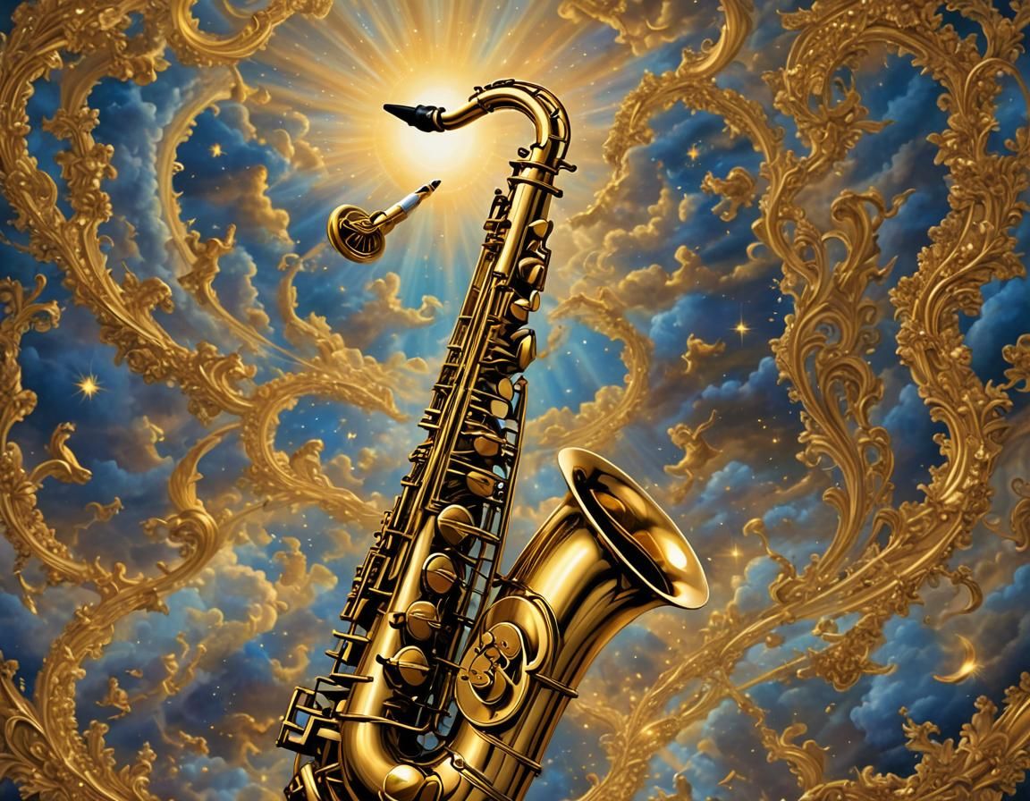 Golden Saxophone in Heaven: Splash Art Tribute
