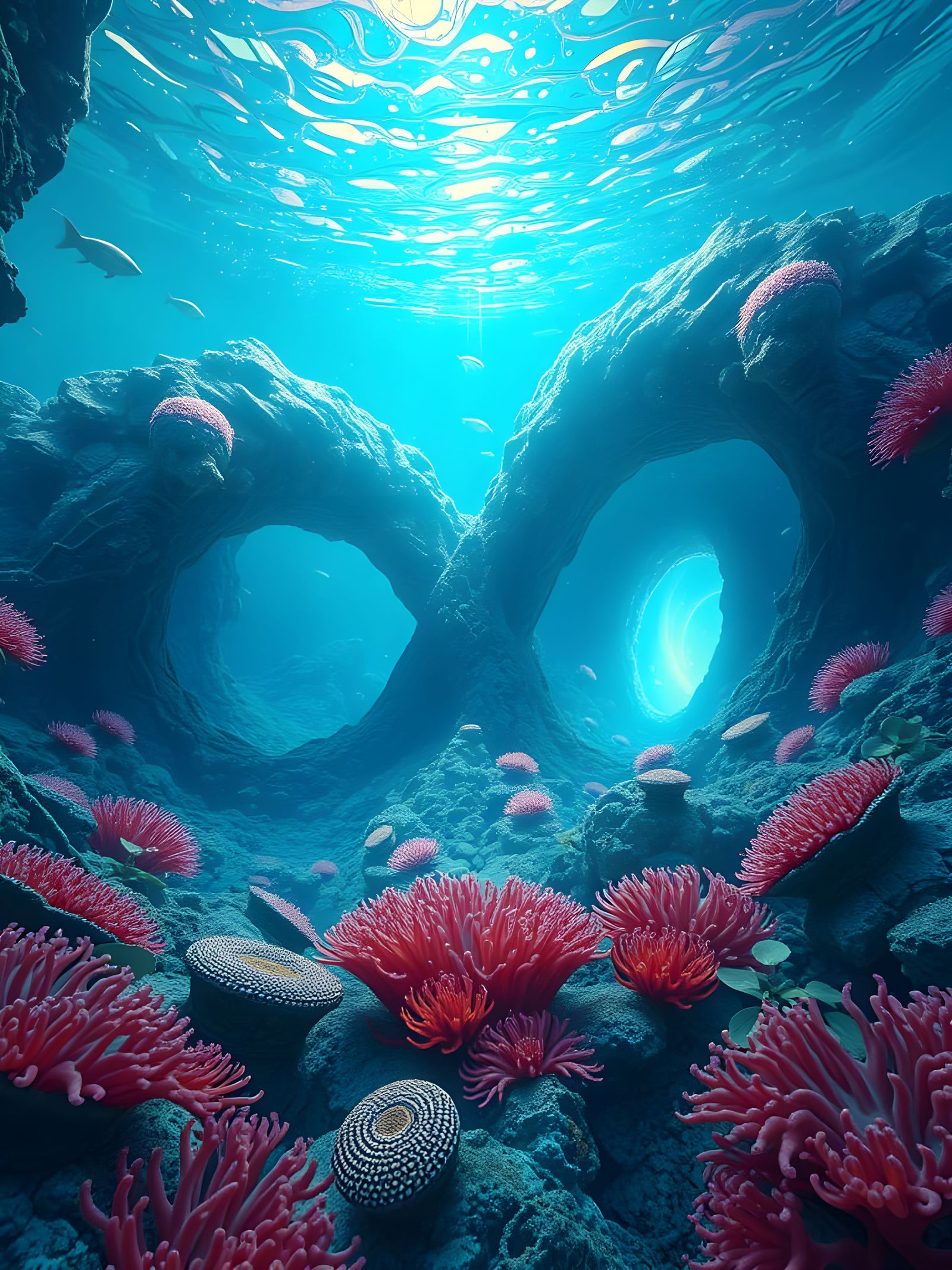 Dreamlike Underwater Infinity Landscape in Cyberpunk Style