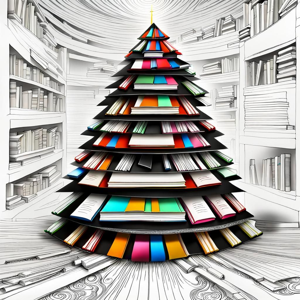 Christmas Tree Decorated with Colorful Books