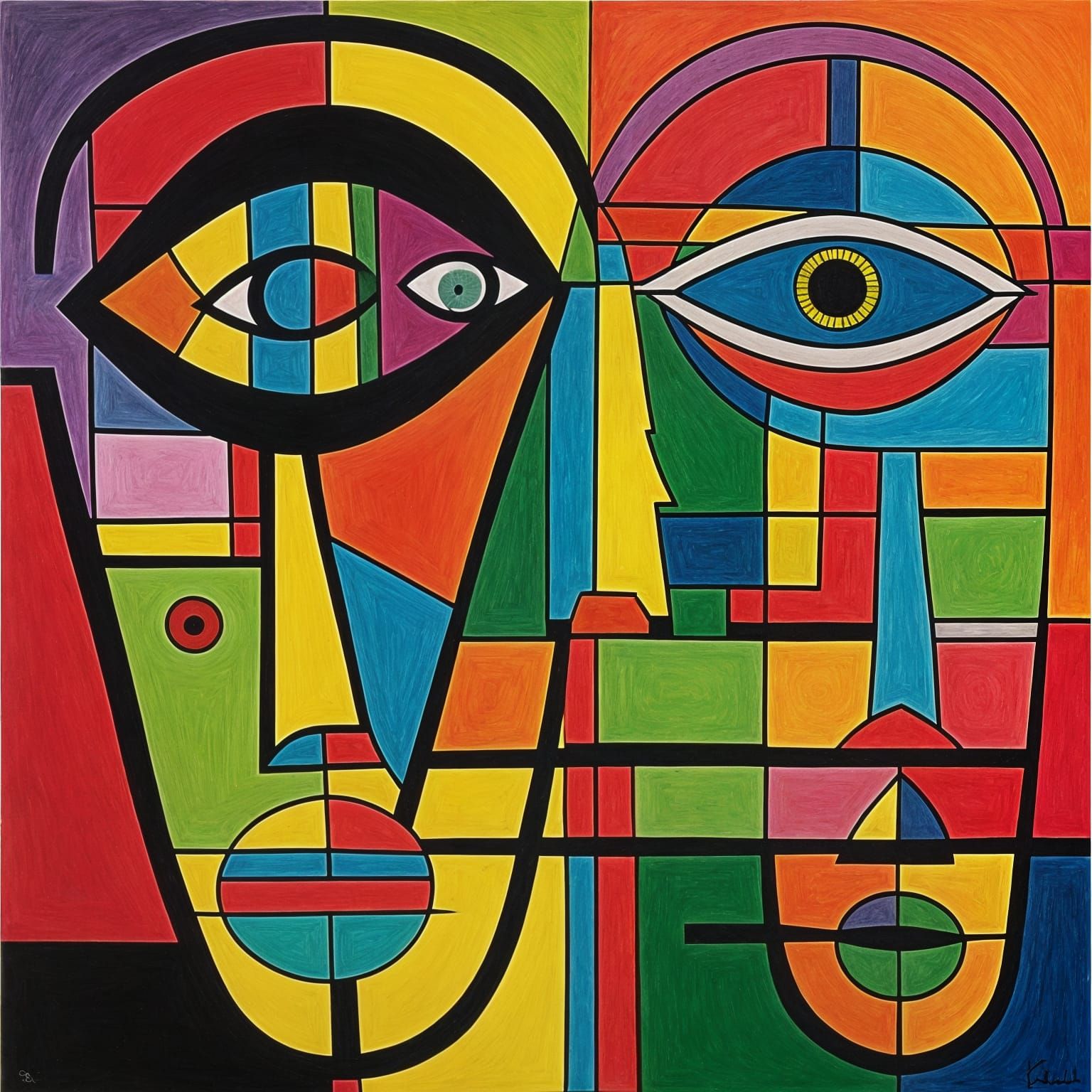 Abstract Double Portrait in Style of Paul Klee