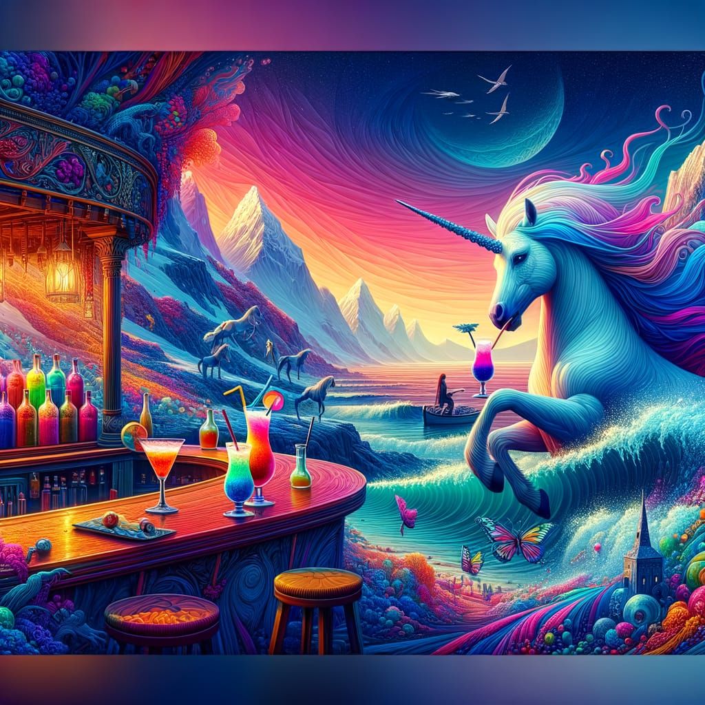 Unicorn Enjoys Cocktail in Antarctic, Matte Painting