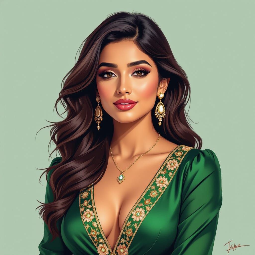 Elegant Portrait with Confident Expression, in Digital Art S...