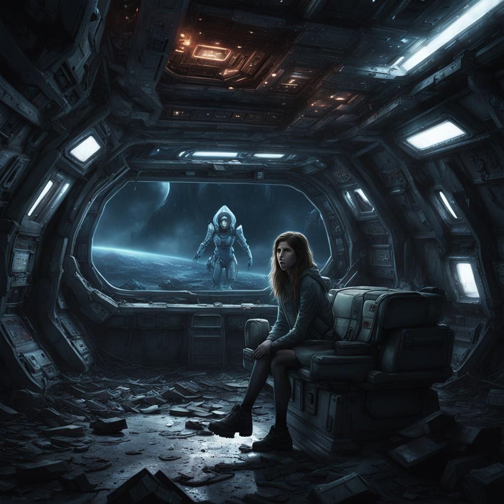 Space Princess in Haunted Spaceship, Dark Fantasy Art
