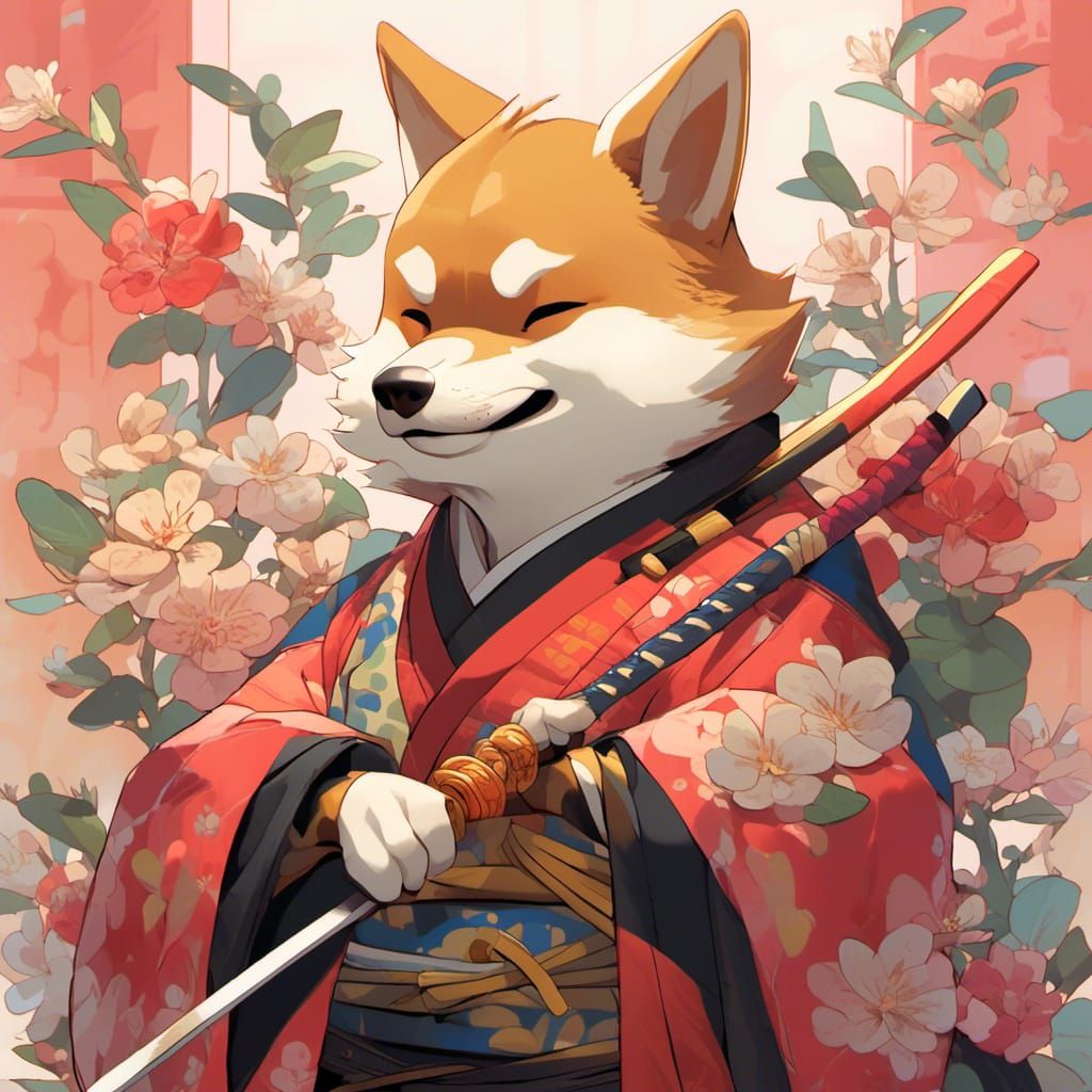 Samurai Shiba Inu in Anime Style